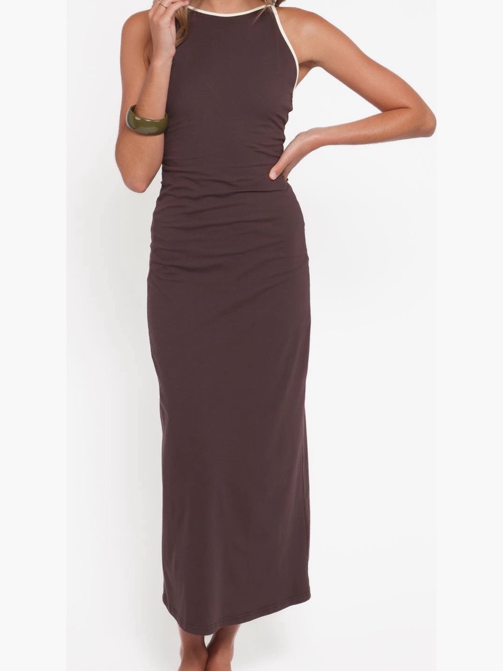 Petal & Pup Fiona Contrast Trim Stretch Cotton Maxi Dress - Espresso